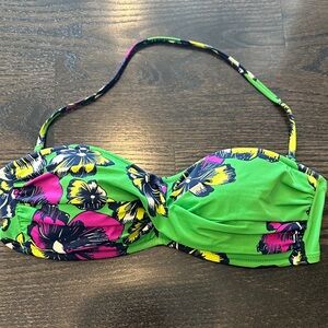 J. Crew Vibrant Green Floral Bikini Top